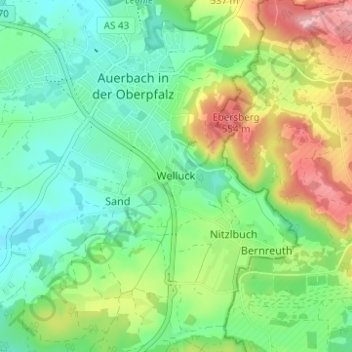 Topografisk kort Welluck, højde, terræn
