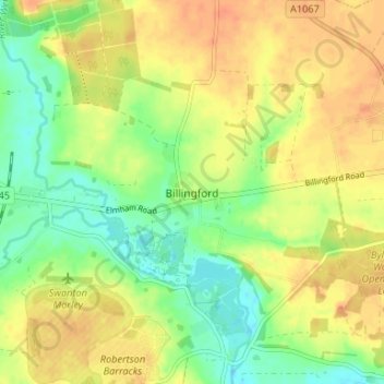 Topografisk kort Billingford, højde, terræn
