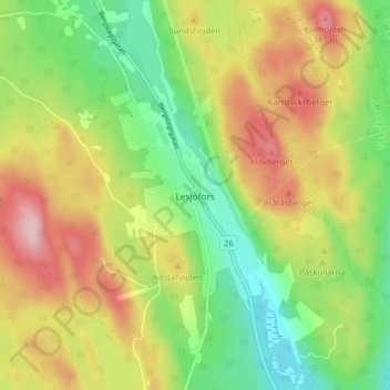 Topografisk kort Lesjöfors, højde, terræn