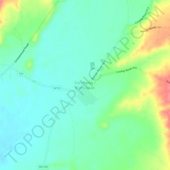 Topografisk kort Cornfields, højde, terræn