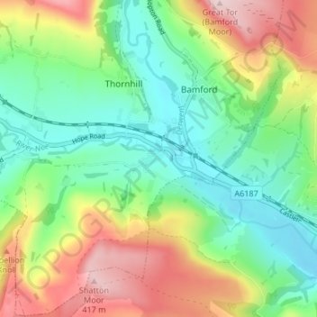 Topografisk kort Shatton, højde, terræn