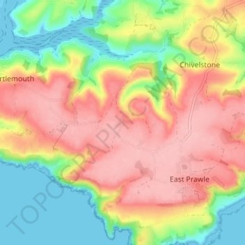 Topografisk kort West Prawle, højde, terræn