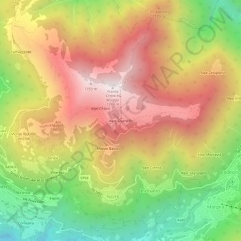 Topografisk kort Alpe Giumello, højde, terræn