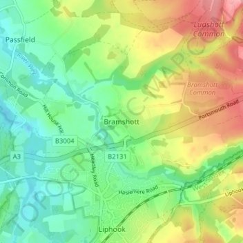 Topografisk kort Bramshott, højde, terræn