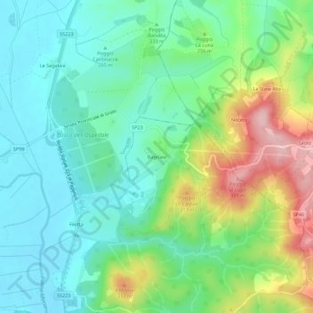 Topografisk kort Bagnaia, højde, terræn