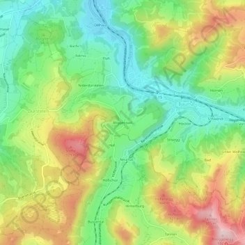 Topografisk kort Bliggenswil, højde, terræn