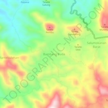 Topografisk kort Bambang Buda, højde, terræn