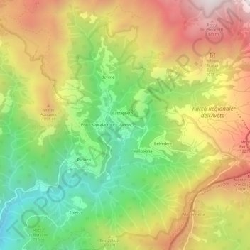 Topografisk kort Zanoni, højde, terræn