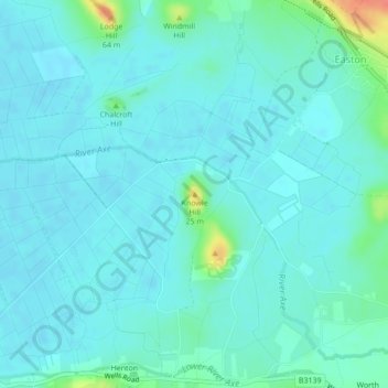 Topografisk kort Knowle Hill, højde, terræn