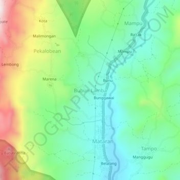 Topografisk kort Bubun Lamba, højde, terræn