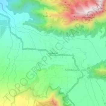 Topografisk kort Sembalun, højde, terræn