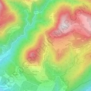 Topografisk kort Pian Nava, højde, terræn