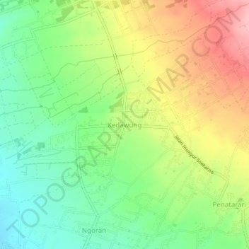 Topografisk kort Kedawung, højde, terræn