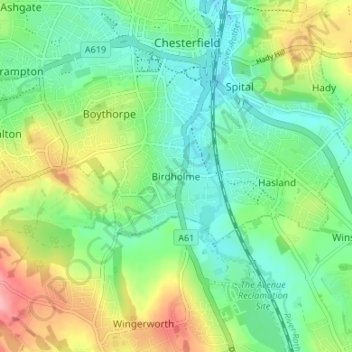 Topografisk kort Birdholme, højde, terræn