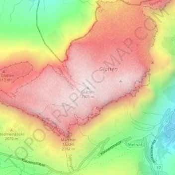 Topografisk kort Glatten, højde, terræn
