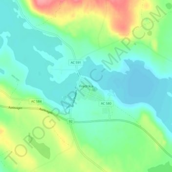 Topografisk kort Fredrika, højde, terræn