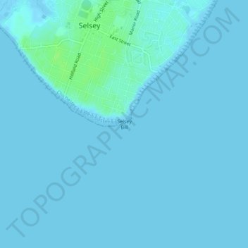 Topografisk kort Selsey Bill, højde, terræn