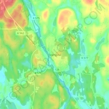 Topografisk kort Svängsta, højde, terræn
