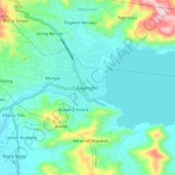 Topografisk kort Takengon, højde, terræn