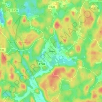Topografisk kort Ulrika, højde, terræn