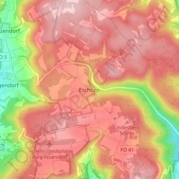 Topografisk kort Eschlipp, højde, terræn