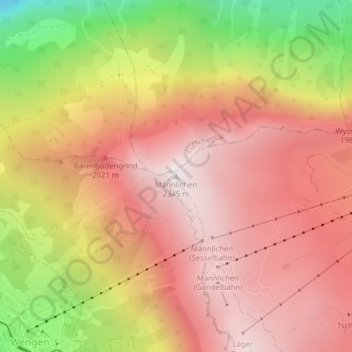 Topografisk kort Männlichen, højde, terræn