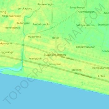 Topografisk kort Buluspesantren, højde, terræn