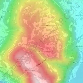 Topografisk kort Novegno, højde, terræn
