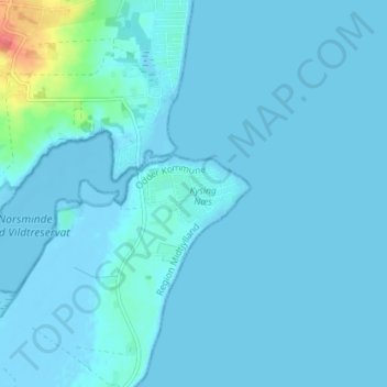 Topografisk kort Kysing Næs, højde, terræn