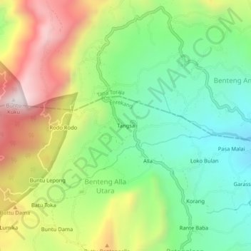 Topografisk kort Tangsa, højde, terræn