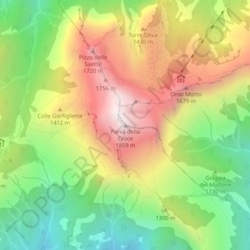 Topografisk kort Pania della Croce, højde, terræn