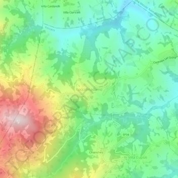 Topografisk kort Roccafinadamo, højde, terræn