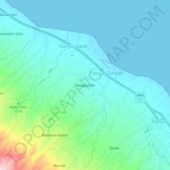 Topografisk kort Pangiyahan, højde, terræn