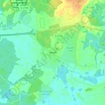 Topografisk kort Axvall, højde, terræn