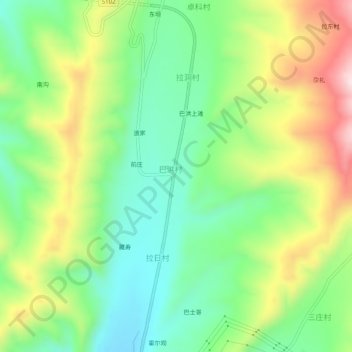Topografisk kort Bahongxiatan, højde, terræn
