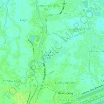 Topografisk kort Teluk Naga, højde, terræn