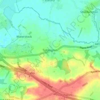 Topografisk kort Tiddington, højde, terræn