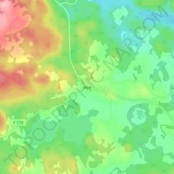 Topografisk kort Nye, højde, terræn