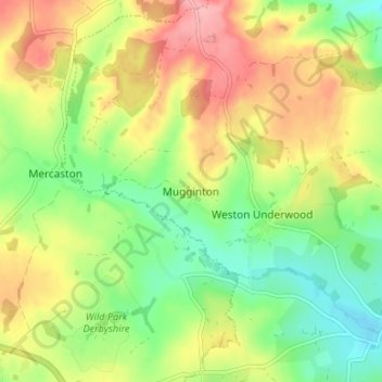 Topografisk kort Mugginton, højde, terræn