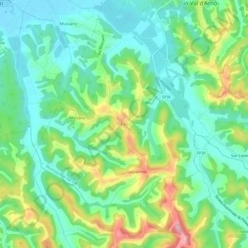 Topografisk kort Marti, højde, terræn