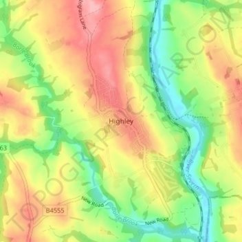 Topografisk kort Highley, højde, terræn