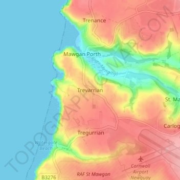 Topografisk kort Trevarrian, højde, terræn