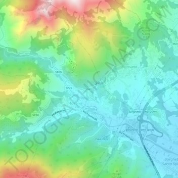 Topografisk kort Dari, højde, terræn