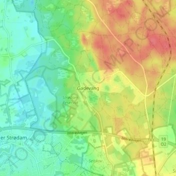 Topografisk kort Gadevang, højde, terræn