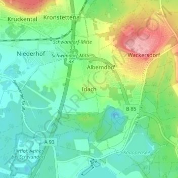 Topografisk kort Irlach, højde, terræn