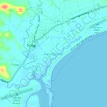 Topografisk kort Karangjaladri, højde, terræn