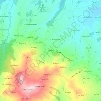 Topografisk kort Passano, højde, terræn