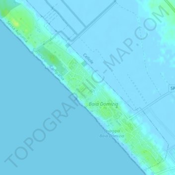 Topografisk kort Baia Domizia, højde, terræn