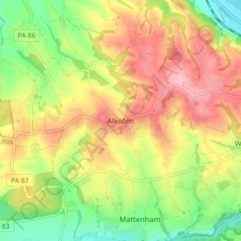 Topografisk kort Alkofen, højde, terræn