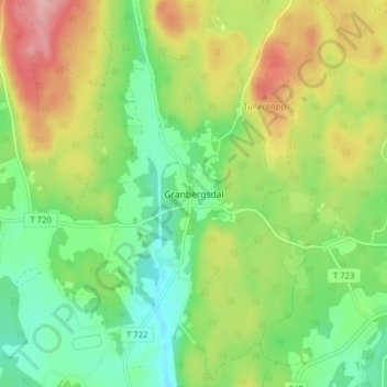 Topografisk kort Granbergsdal, højde, terræn